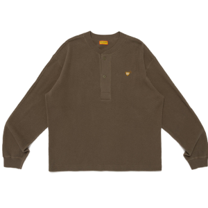 Human Made Henley Neck Shirt Olive Drab front view.