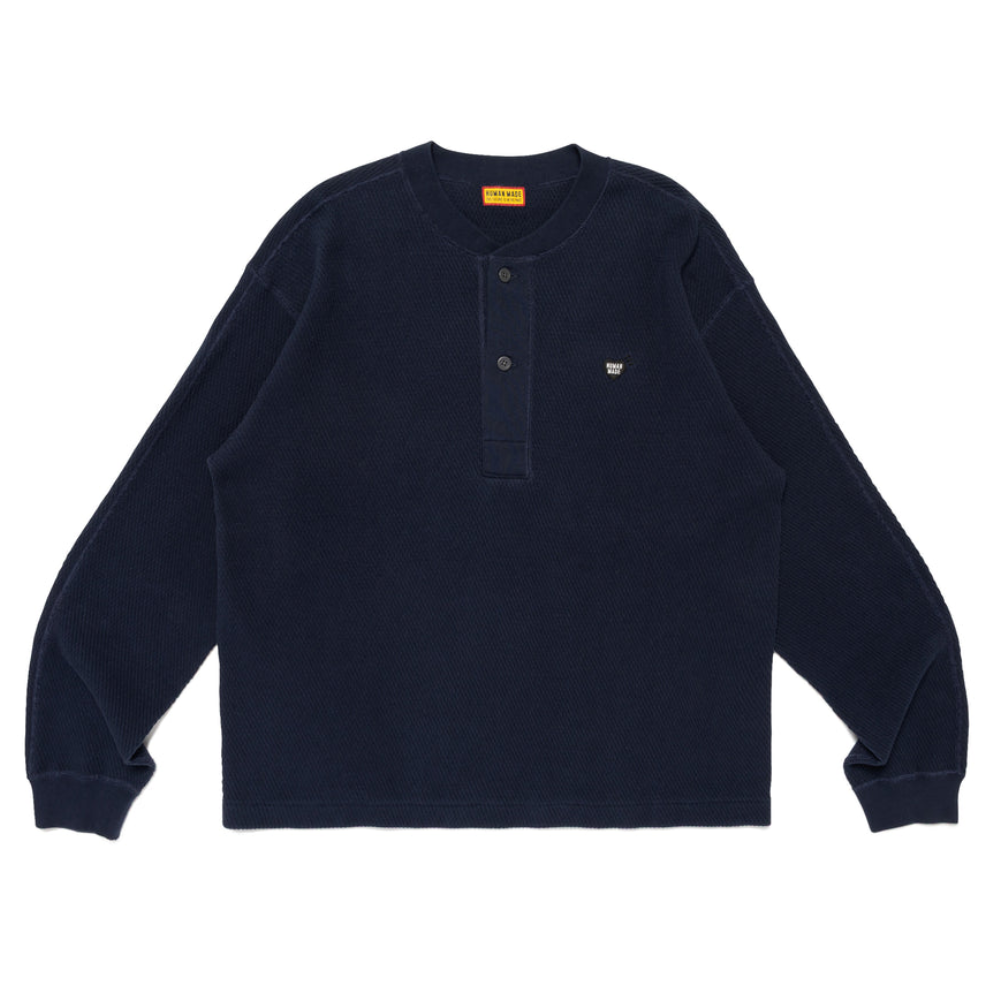 Human Made Henley Neck Shirt Navy Front. Human Made Henley Neck Shirt Navy front view