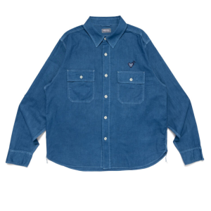 Human Made Indigo Dye Shirt front view with indigo blue cotton fabric