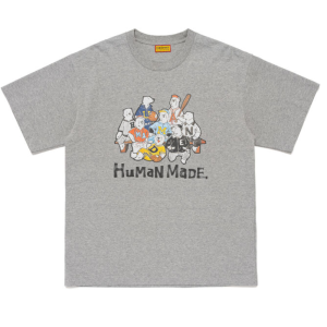 Human Made New T Shirt Graphics Gray t shirt design shown on garment