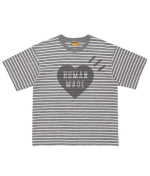 Human Made Heart Stripped T Shirt Gray front view