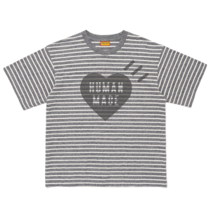 Human Made Heart Stripped T Shirt Gray front view