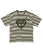 Human Made Heart Stripped T Shirt OliveDrab front view