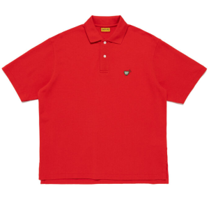 Human Made Polo Shirt Red front view with classic collar and button placket