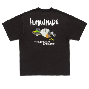 Human Made Duck Graphic T Shirt Black back view with plain black design