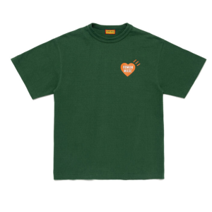 Human Made Orange Heart Graphic T Shirt Green front view