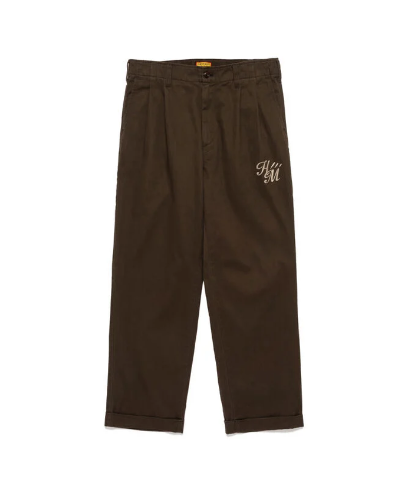 Human Made Brown Tuck Pants Front Human Made Brown Tuck Pants front view